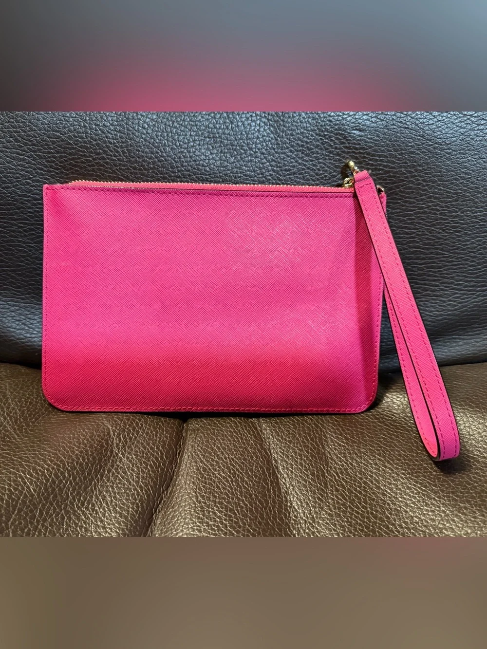 kate spade Hot Pink Saffiano Wristlet Clutch with Gold Hardware